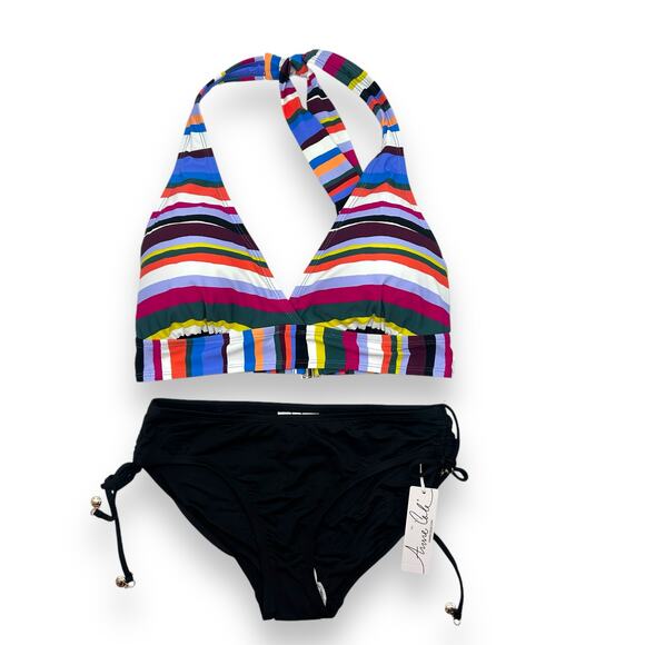 NEW Anne Cole Striped Bikini Set Size XS D Cup Ruched Swim Suit Halter NWT - Picture 7 of 14